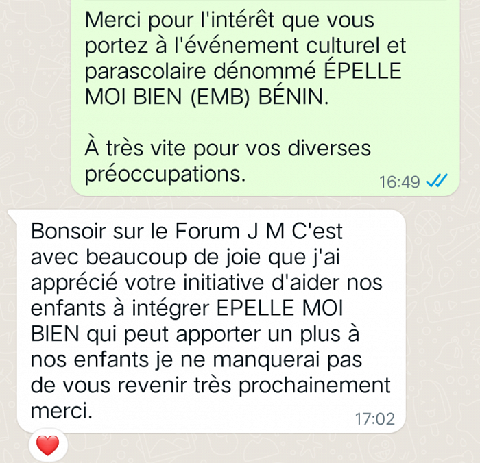 Avis des parents d'élèves sur le concours national d'épellation ÉPELLE-MOI BIEN EMB BÉNIN